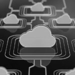 Illustration of multiple orange cloud icons interconnected by lines on a dark background, representing cloud computing or cloud network infrastructure—ideal for topics like cybersecurity or cybersecurity insurance.