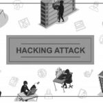 Illustration showing masked hackers at computers stealing data, breaking firewalls, and bypassing security. The words HACKING ATTACK are in the center on a blue background, highlighting the need for essential tools and phishing solutions to protect workforce data.